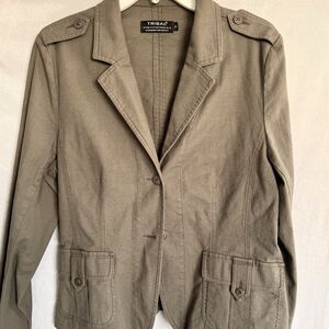 Tribal Olive Green Canvas Jacket Blazer 2 Buttons Flap Pockets Size 12 Military